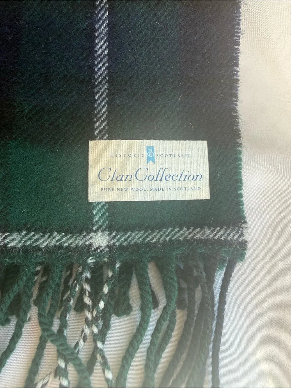 Historic Scotland Clan Collection New Wool Green & Navy Tartan Scarf